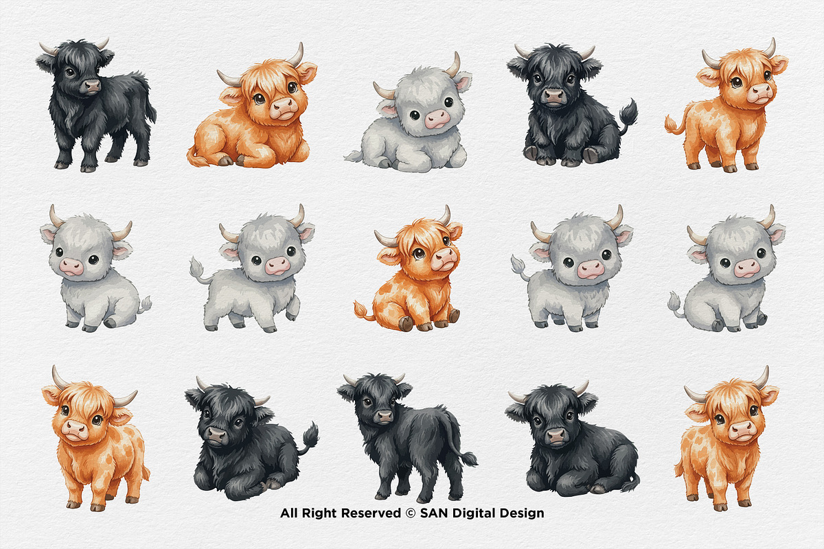 15 Bundle Watercolor Highland Bufalo, an Animal Illustration by Morspective (Photo 8 of 8)