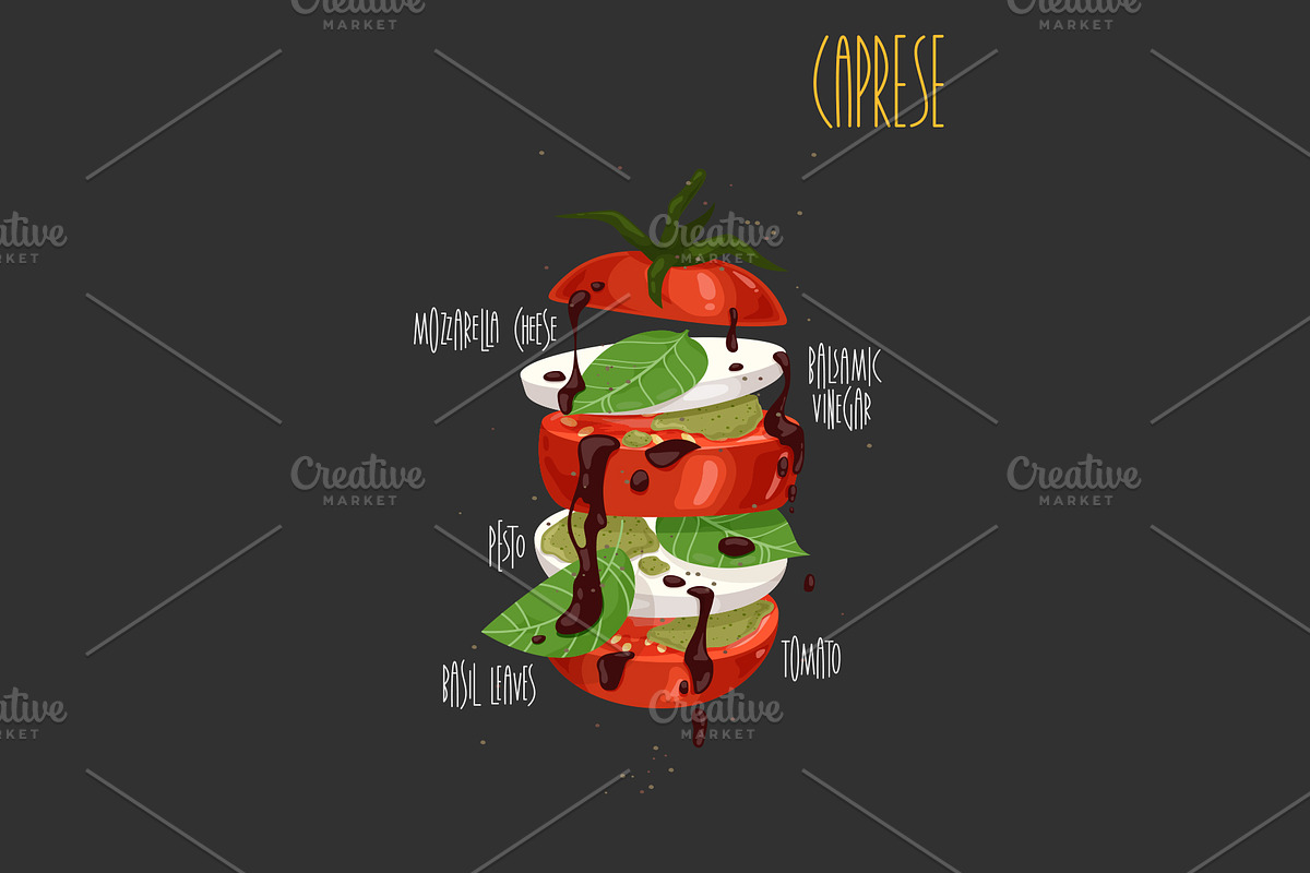 Caprese. Vector illustration, a Food Illustration by AKOMIX (Photo 1 of 2)