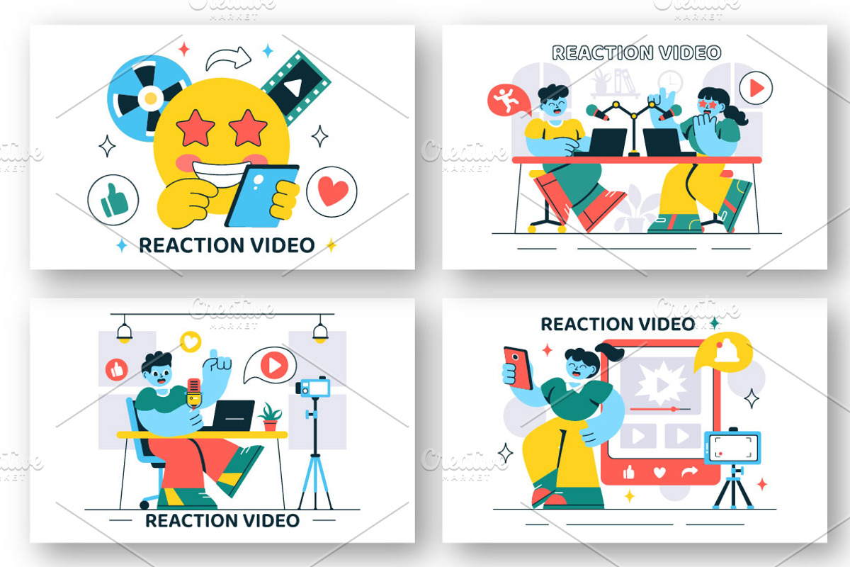 10 Social Media Reaction Video, a Person Illustration by denayunebgt (Photo 3 of 4)
