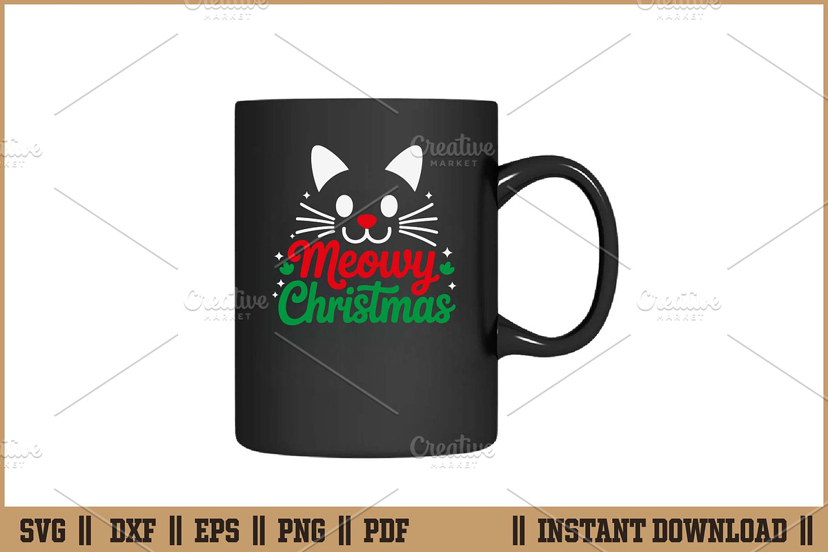 Meowy Christmas Funny Cat Lover SVG, a Seasonal Illustration by Handy Arts Studio (Photo 3 of 3)