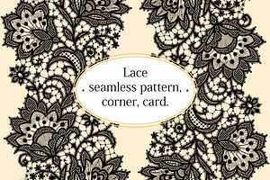 Lace Seamless Pattern, Corner, Card.