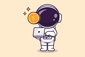 Cute Business Astronaut With Laptop, a Technology Illustration by Catalyst Labs