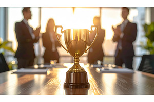 Golden trophy in meeting room, a Business Photo by Igor Tichonow