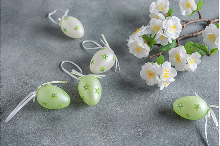 Easter. Decorative eggs and cherry