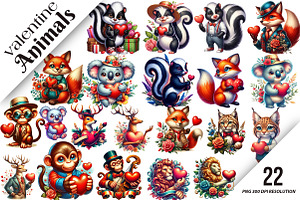 Valentine Animals Clipart, an Illustration by DreamArtGraphic