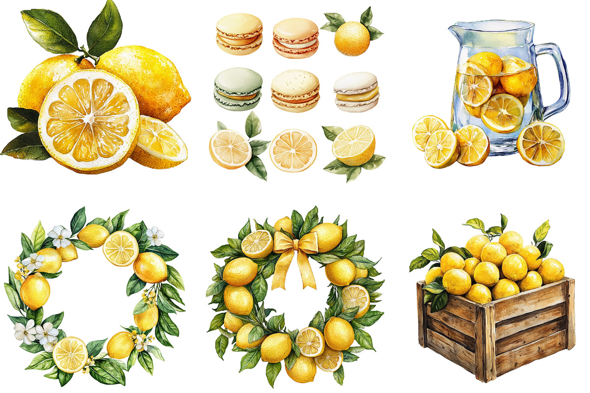 Lemon Watercolor Clipart, an Illustration by Designking (Photo 2 of 5)