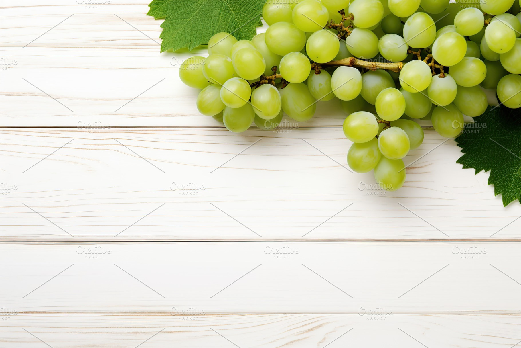 Ripe green grape on wooden background, a Food & Drink Photo by AlyaAnd