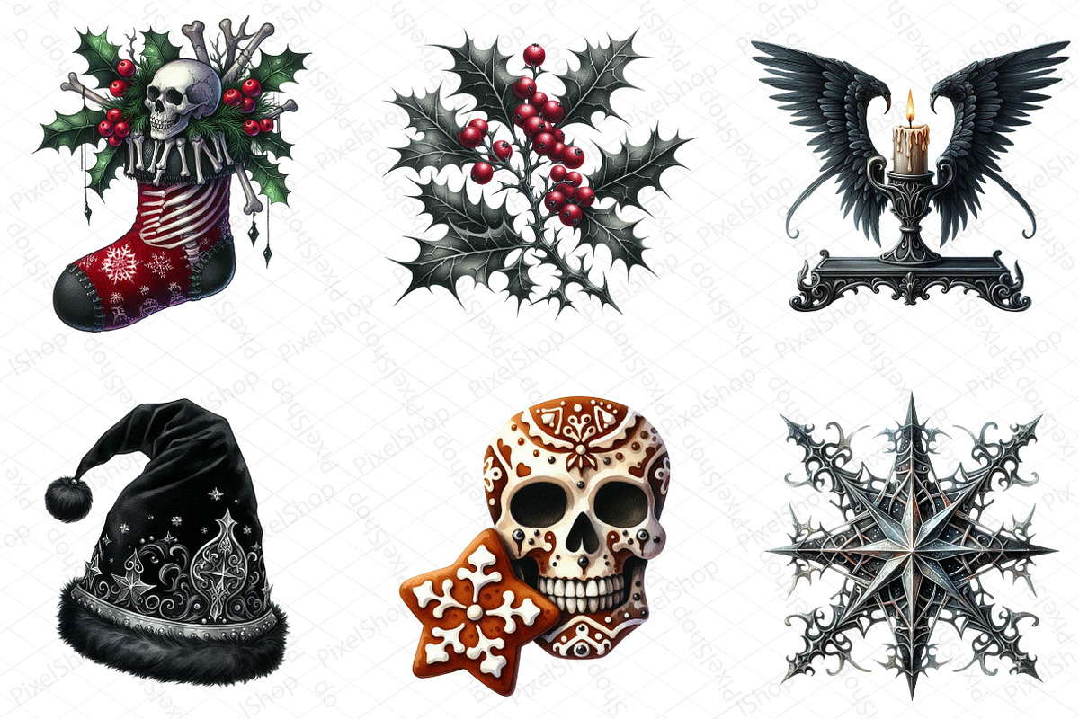 Gothic Christmas Clipart Bundle, an Illustration by DreamPrint404 (Photo 5 of 6)