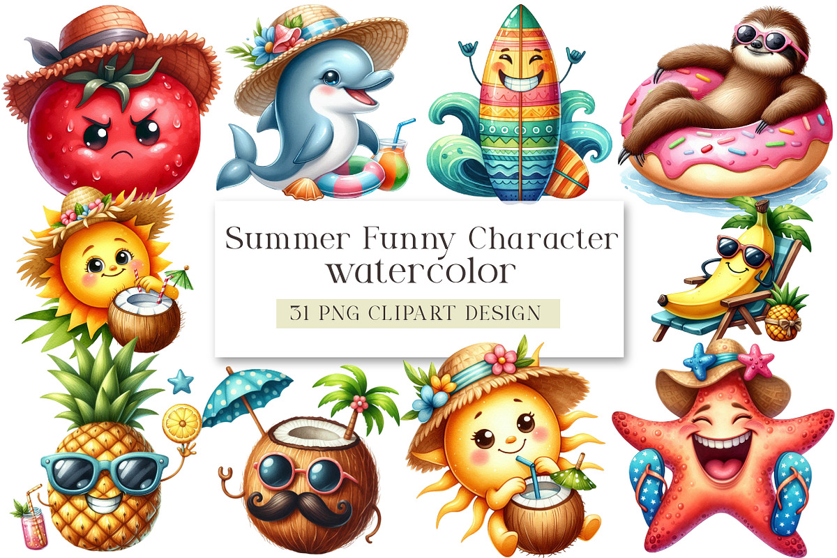 Watercolor Summer Funny Character, a Seasonal Illustration by DreamArtGraphic (Photo 1 of 4)