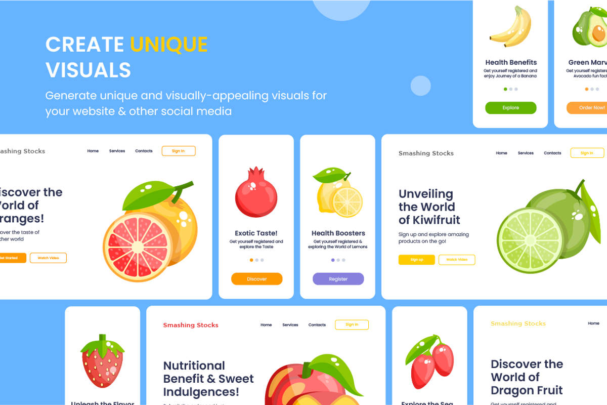 Flat Fruits Icons Set, a Duotone Icon by Brickclay (Photo 2 of 6)