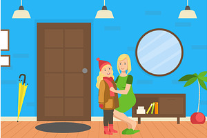 Mother Helping Her Daughter to Get, a Person Illustration by TopVectors