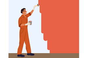 Uniformed painter paints wall, an Object Illustration by Vectorbuum