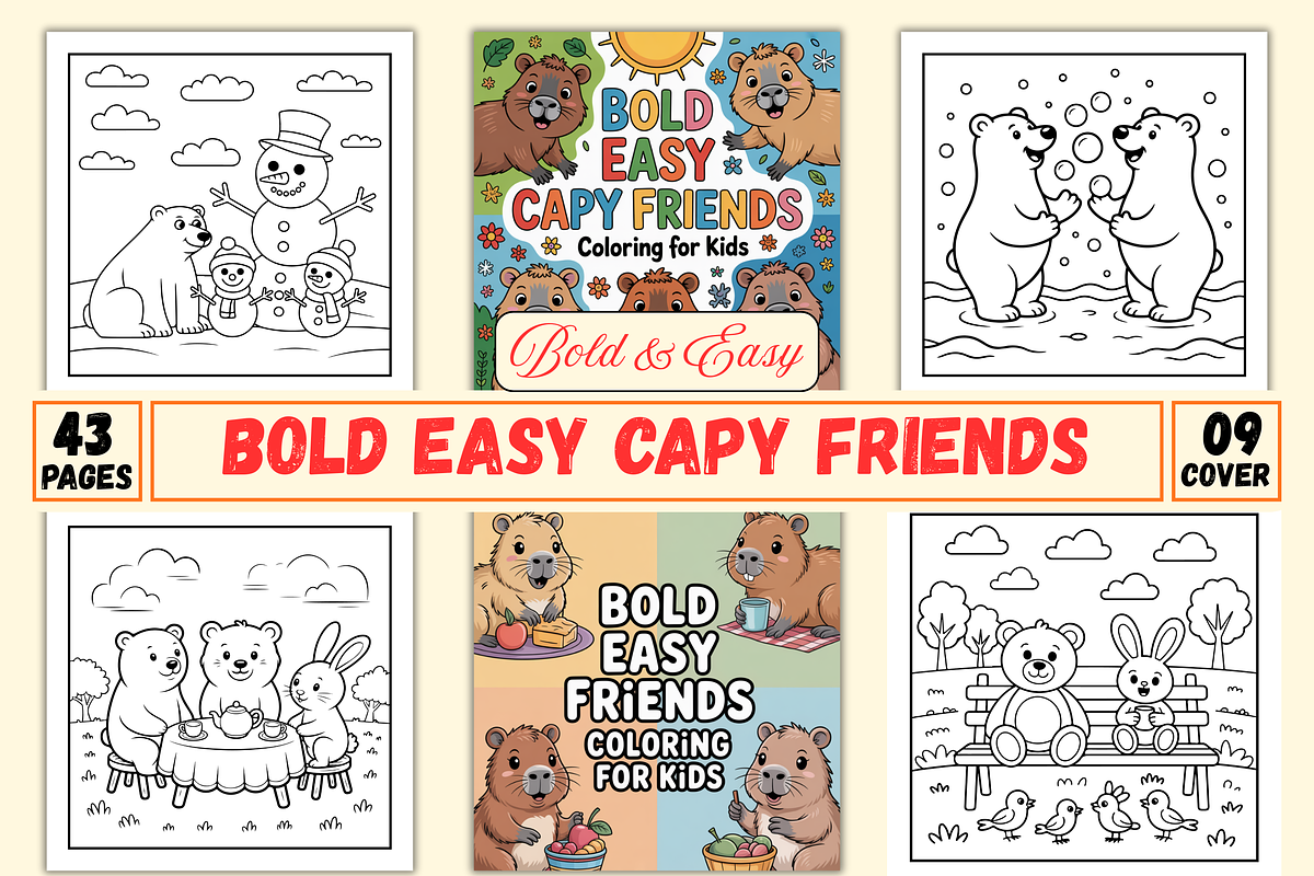 Bold & Easy Capy Friends Coloring, an Animal Illustration by Ink Gallery (Photo 1 of 3)