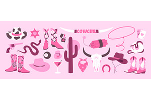 Pink cowgirl accessories. Girly, an Object Illustration by LadadikArt