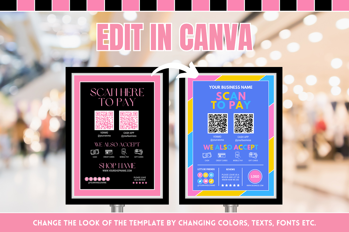 Black & Pink Scan to Pay Sign, a Flyer Template by SunshineStudioBoutique (Photo 5 of 11)