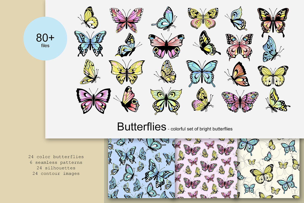 Butterflies vector collection, a Decorative Illustration by Glass Cat Design (Photo 1 of 10)