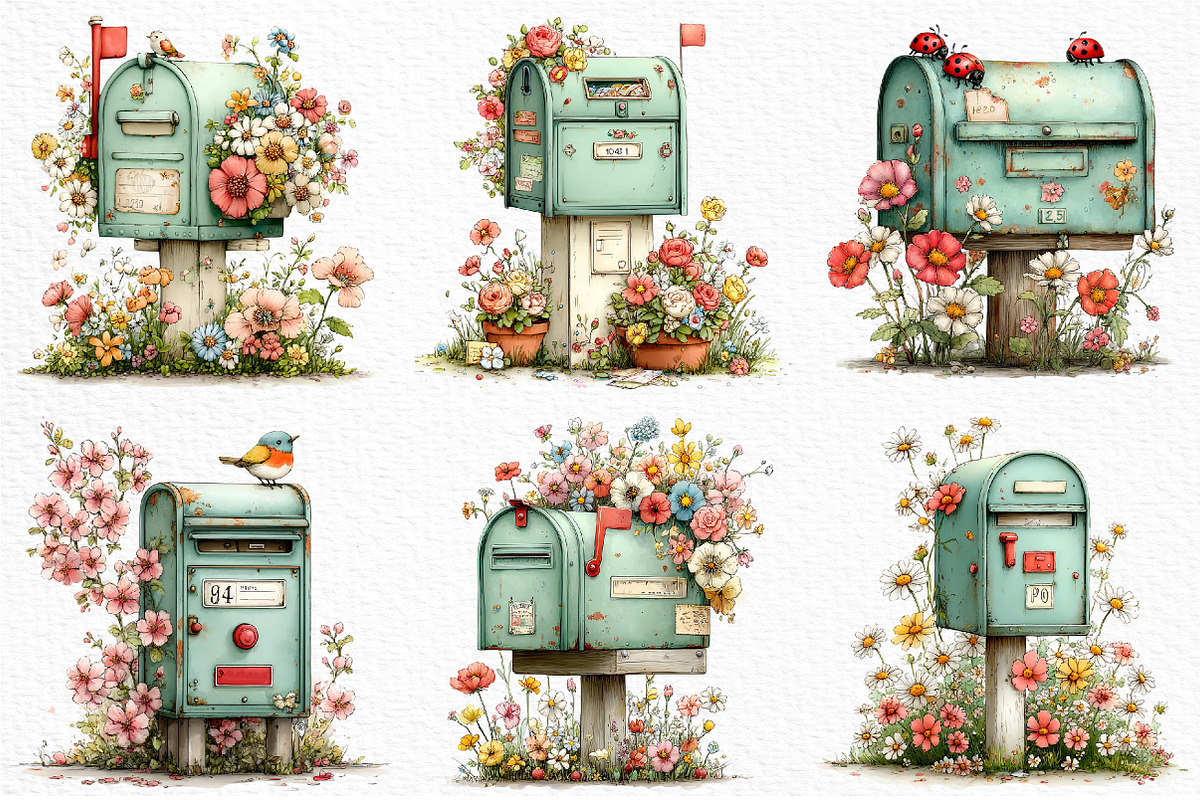 Whimsical Spring Mailbox Clipart, an Illustration by Craft Nest (Photo 3 of 11)