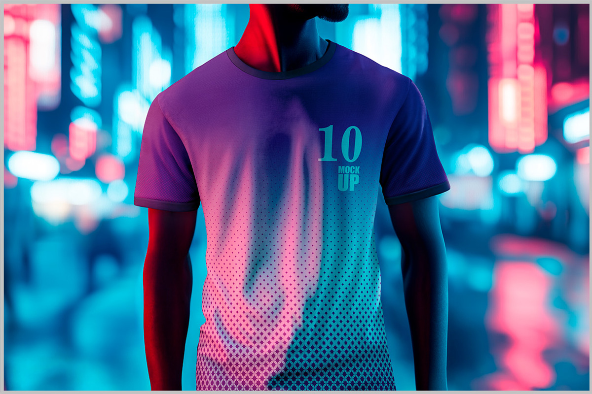 T-Shirt Mockup on Neon PSD, a Shirt Mockup by Bruno's Shop (Photo 2 of 4)