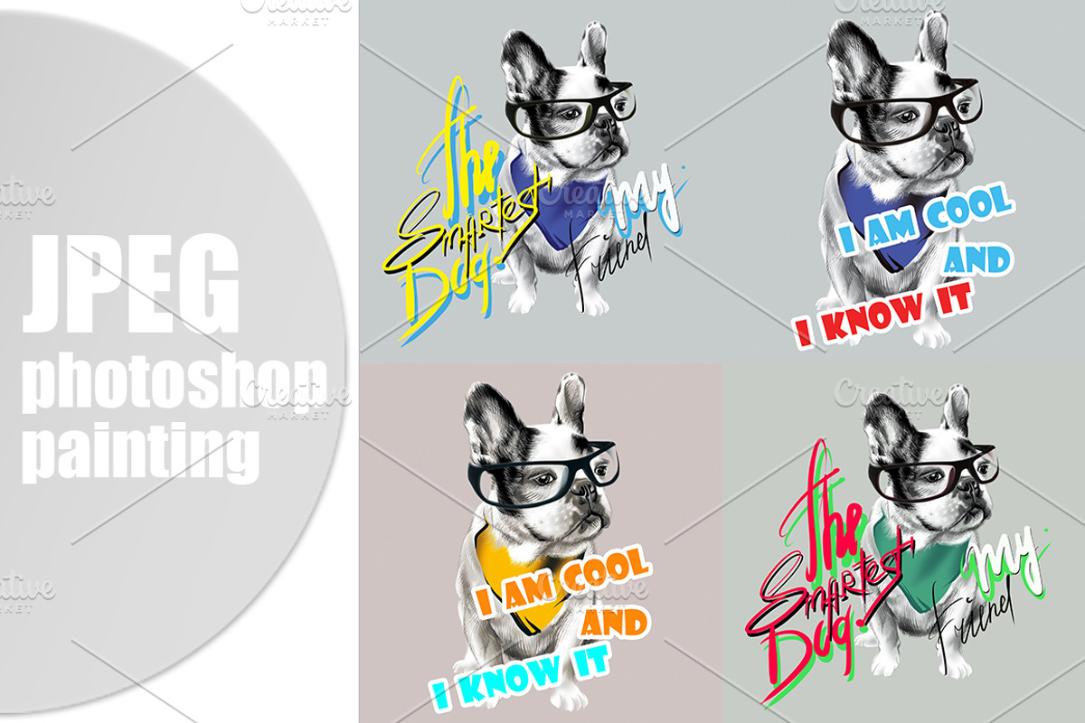 French bulldog and angry dog, an Animal Illustration by Allween (Photo 5 of 7)