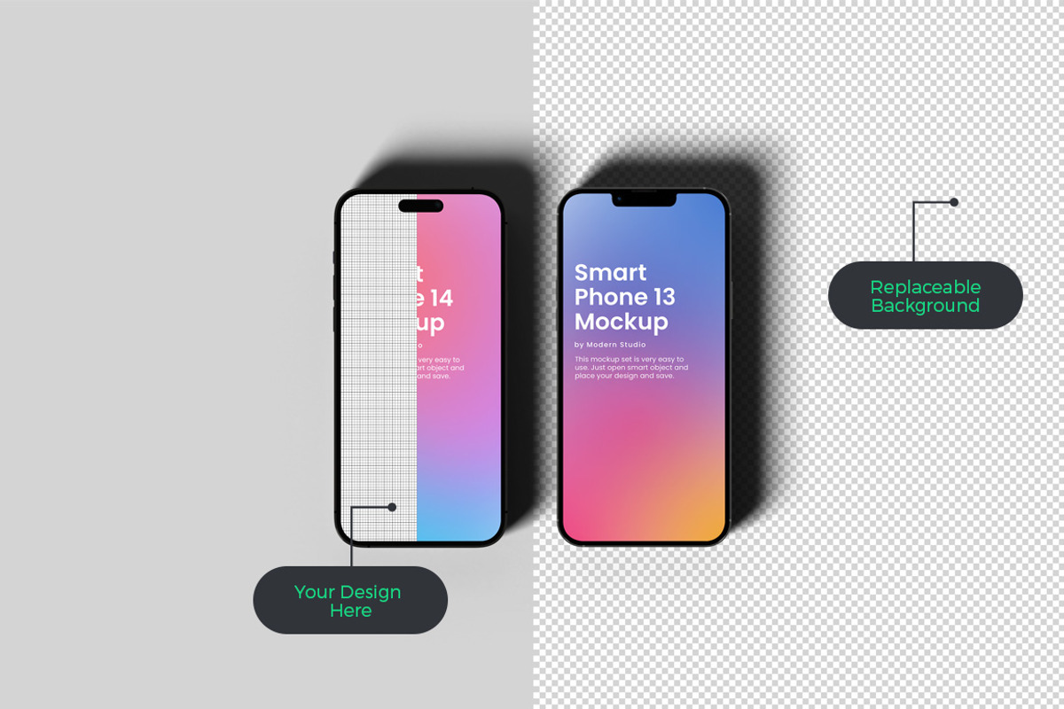 iPhone 13 Pro and 14 Pro Mockup, an iPhone Mockup by Modern Studio (Photo 2 of 14)