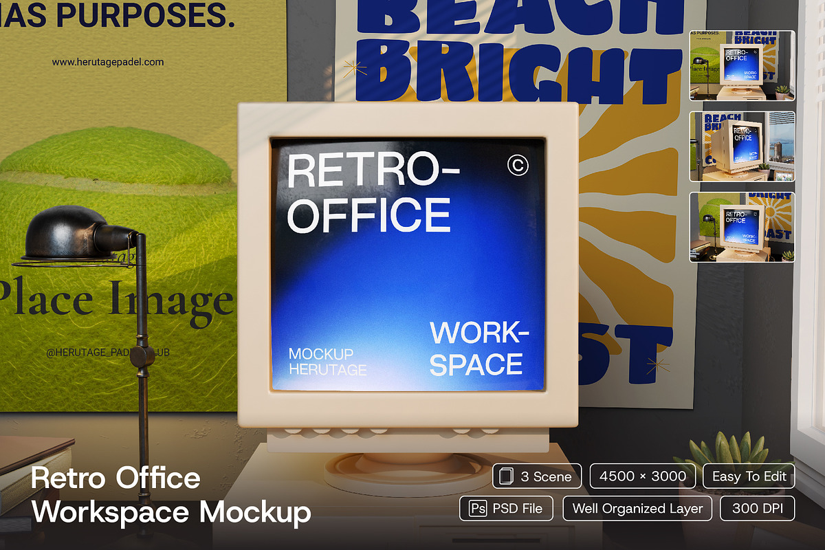 Retro Office Workspace Mockup, a Wearable Device Mockup by herutage (Photo 1 of 4)