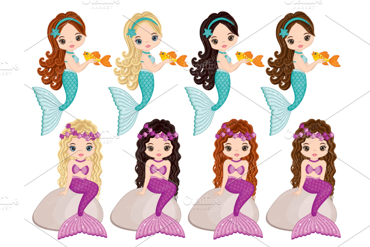 Vector Mermaids Clipart, an Illustration by TheCreativeMill (Photo 3 of 4)