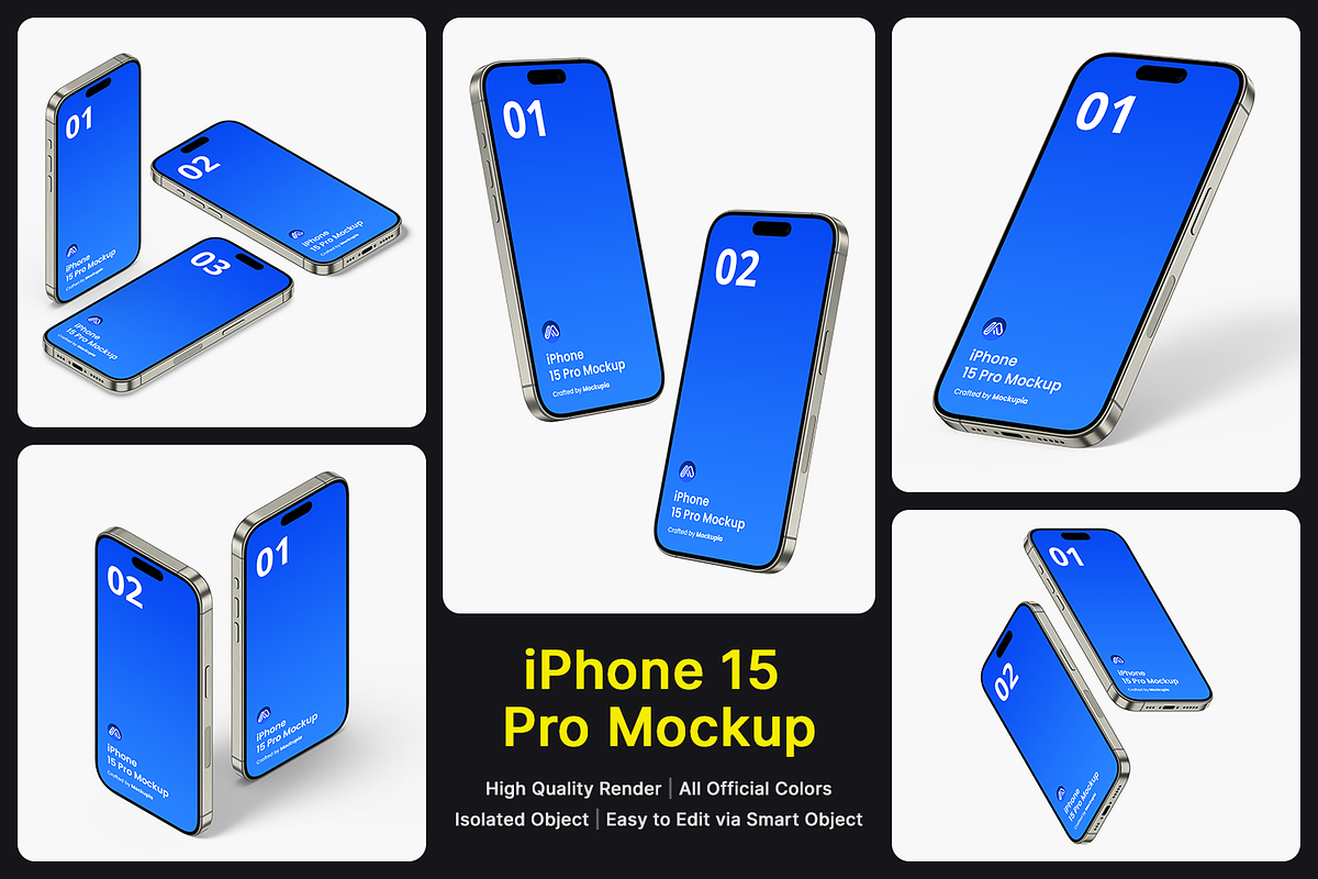 iPhone 15 Pro Mockups Vol 8, an iPhone Mockup by Mockupia (Photo 1 of 6)
