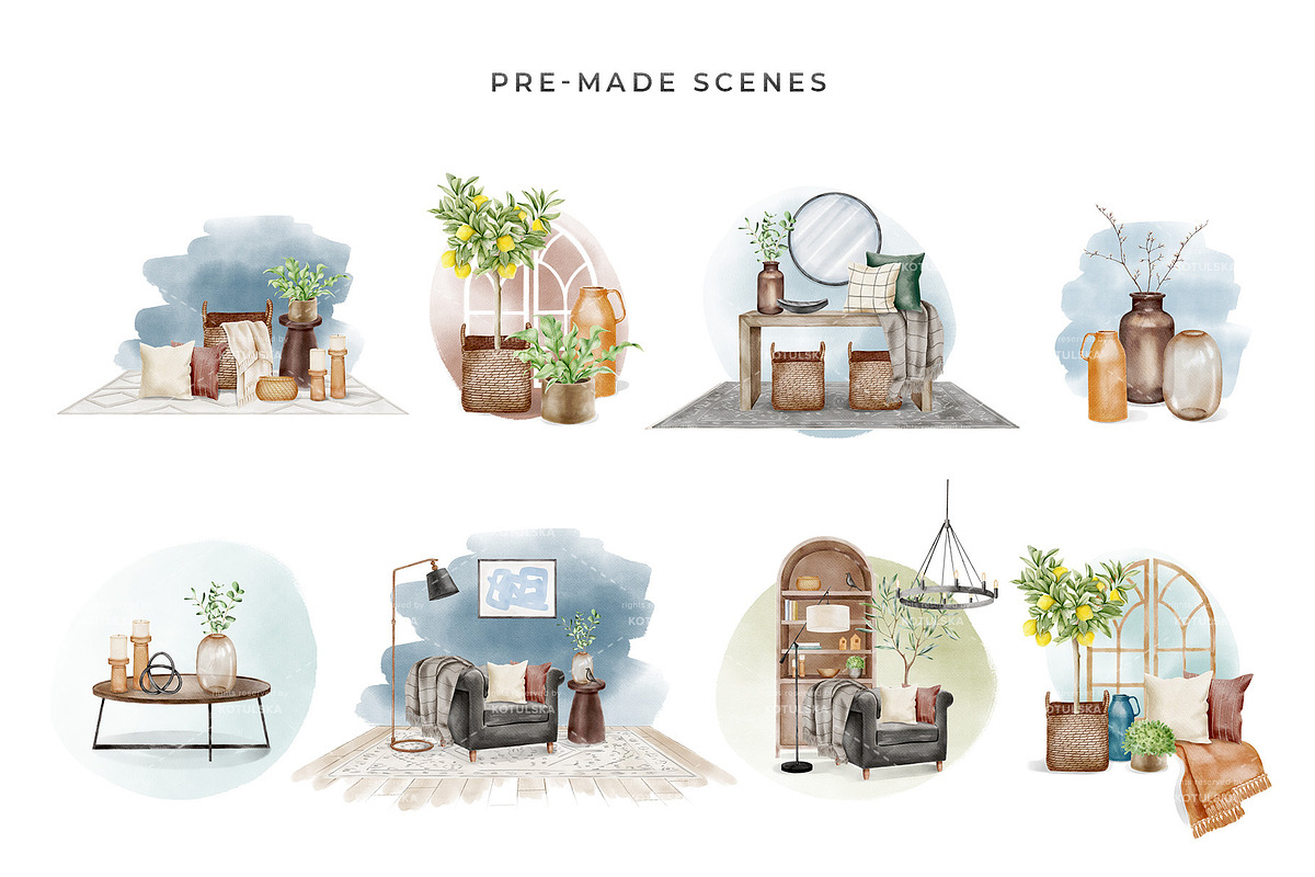 Watercolor Interior Creator, a Decorative Illustration by Kotulska (Photo 12 of 18)