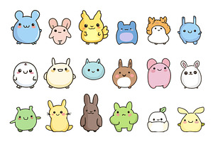 Kawaii doodle creatures. Abstract, an Animal Illustration by Valerie Bodnar