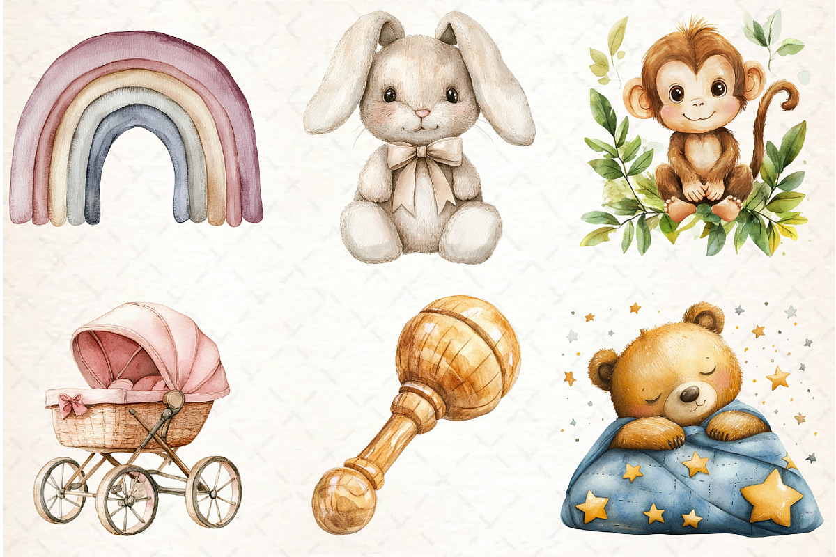 Watercolor Boho Baby Clipart,, an Illustration by Libby Wishes (Photo 2 of 5)