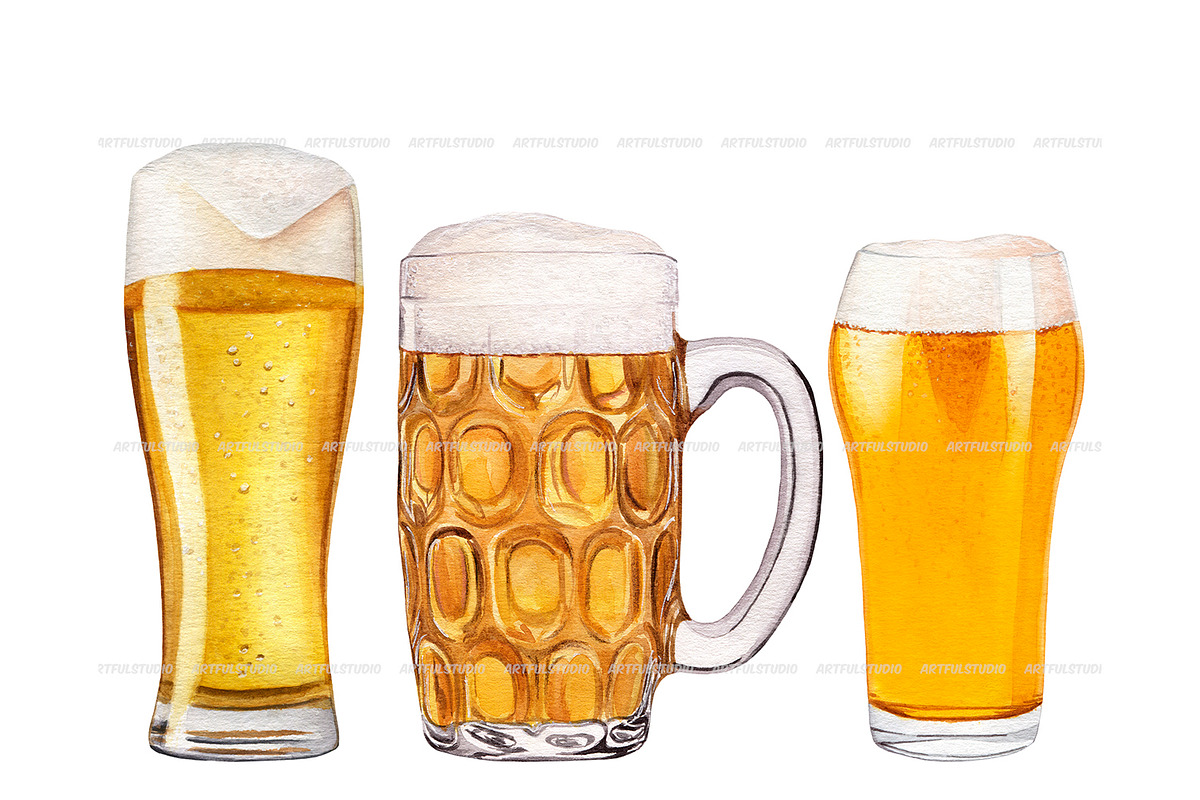 Watercolor beer clipart set, a Food Illustration by ArtfulStudio (Photo 6 of 8)