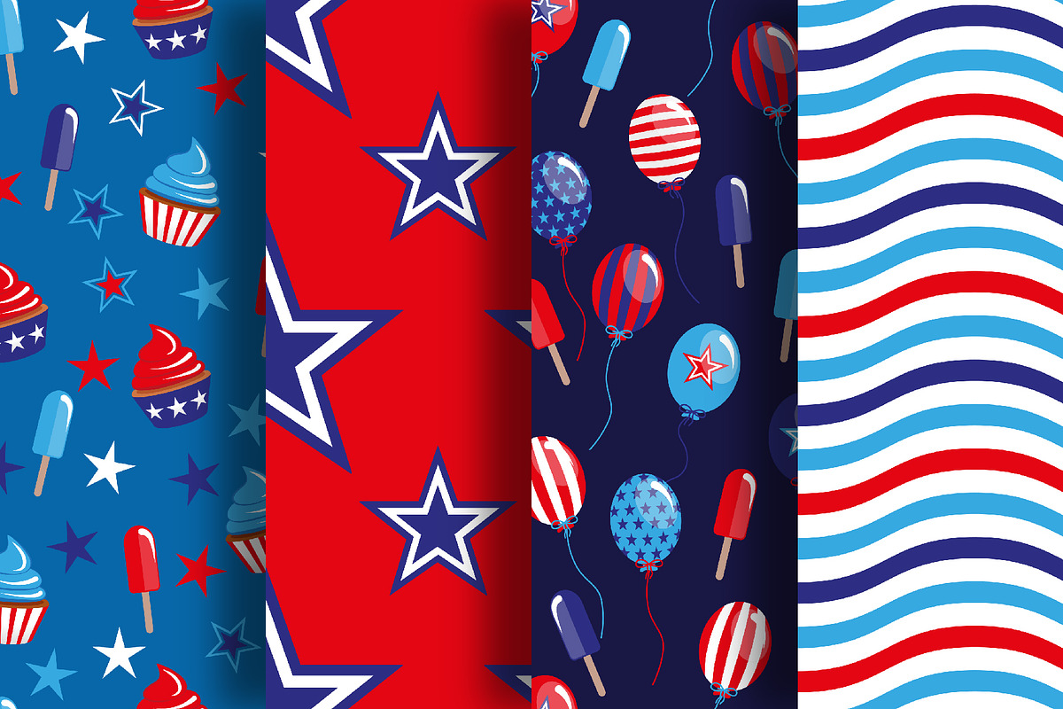 Seamless American Party Patterns, a Pattern Graphic by Iryna Denysova (Photo 4 of 13)