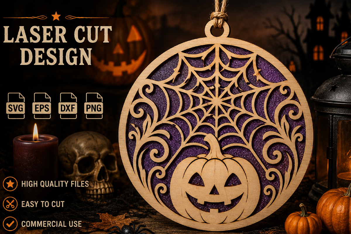 Halloween Pumpkin Spider Web Laser, an Object Graphic by Layerology (Photo 1 of 3)