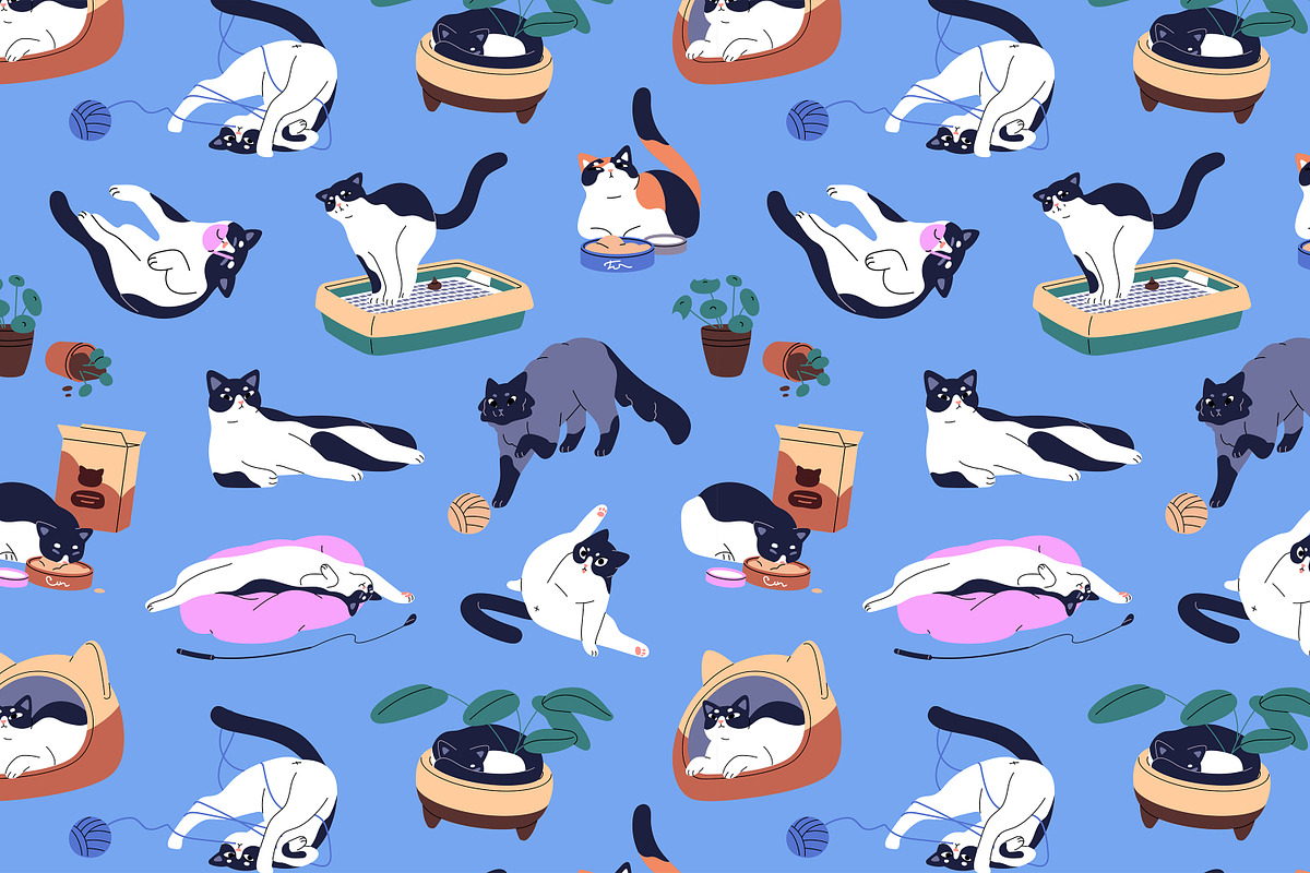 Funny cats set, banner, patterns, an Animal Illustration by PaperTrident (Photo 7 of 8)