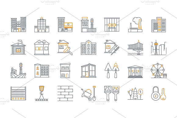 Set Of Line Building Icons