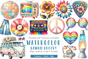 Kawaii 60s Groovy Clipart Bundle, an Illustration by CreationArt (Thumbnail 1 of 5)