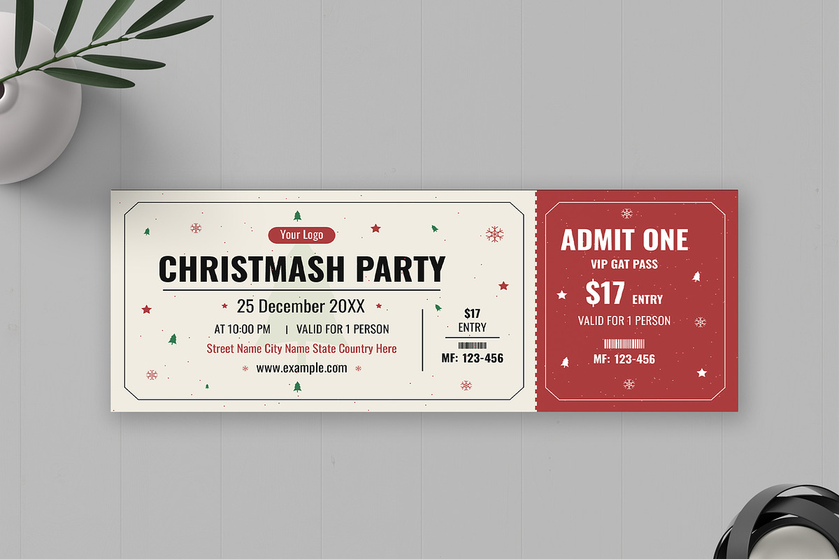 Christmas Event Ticket Layout, a Stationery Template by MightyDesign (Photo 1 of 6)
