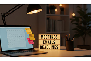 Office desk at night featuring, a Business Photo by Igor Tichonow
