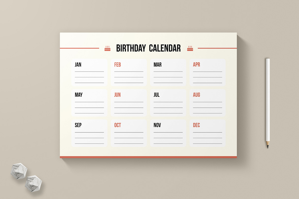 Birthday Calendar Layout, a Stationery Template by MightyDesign (Photo 1 of 6)