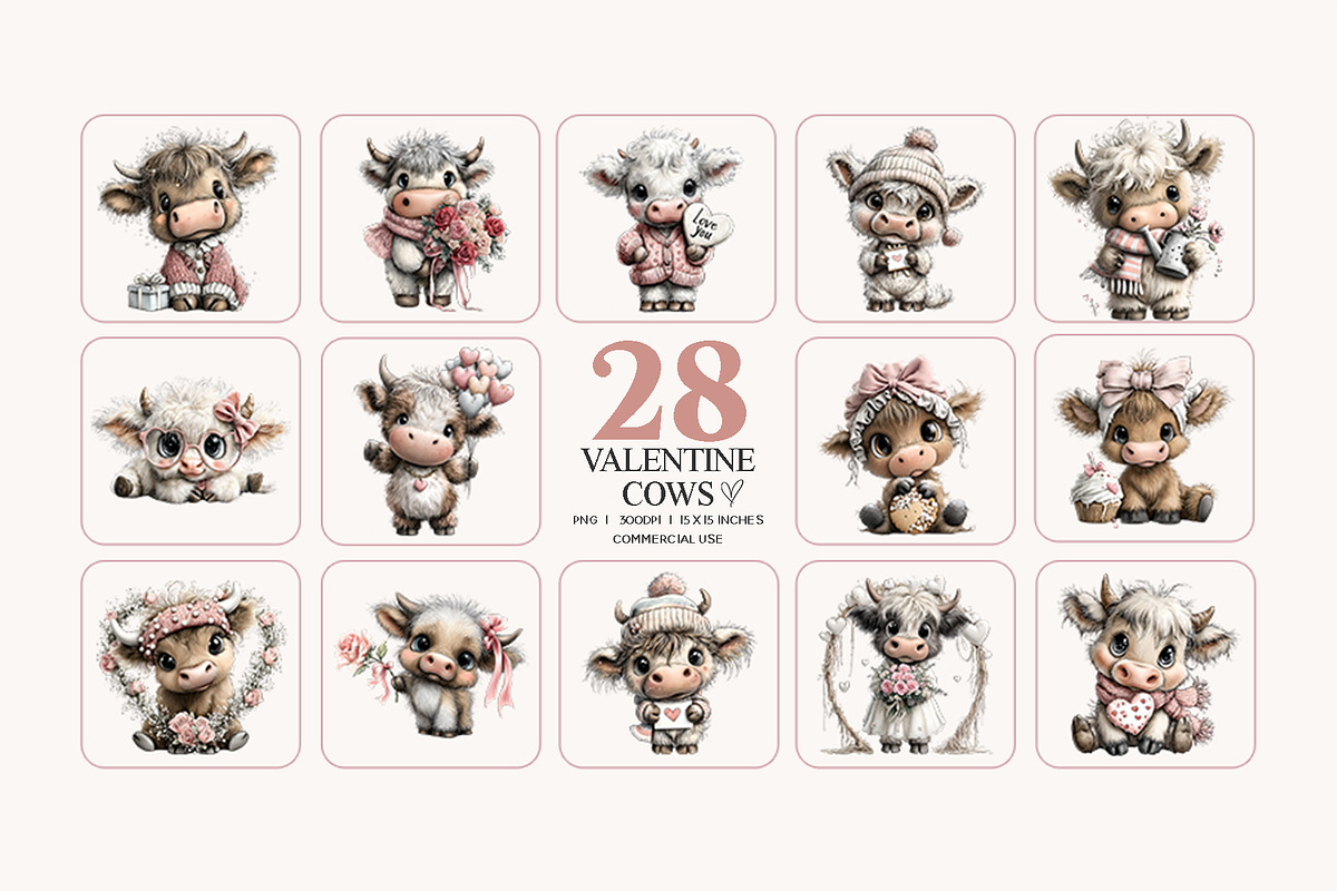 Valentine Highland Cow Clipart, an Animal Illustration by Bijou Bay (Photo 3 of 3)