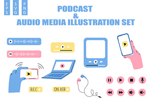 Podcast & Audio Media Icon Set, a Technology Illustration by Milota