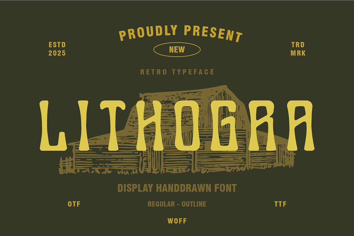 LITHOGRA - Retro Typeface, a Font by Rightwheels (Photo 1 of 11)