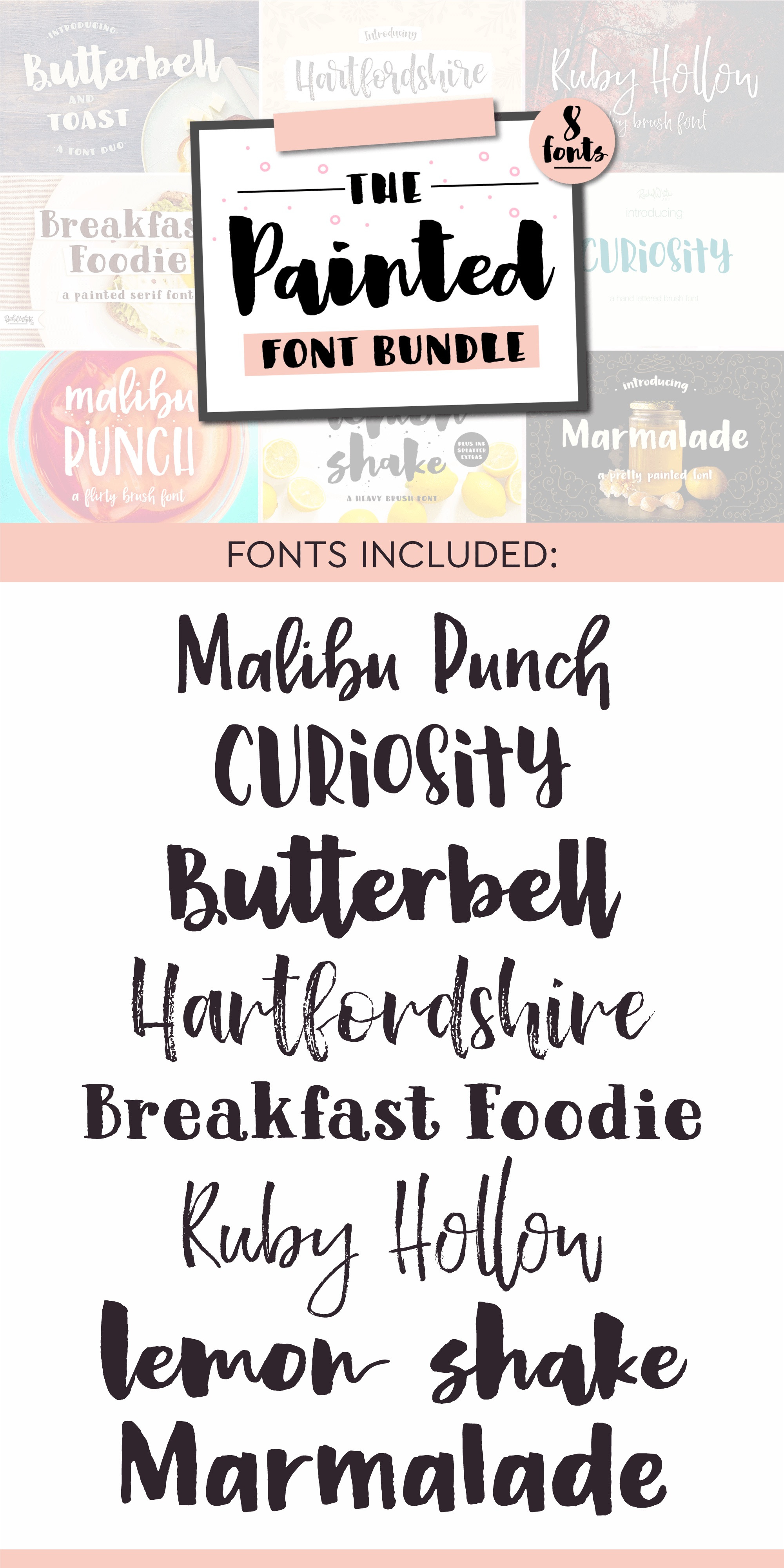 Painted Font Bundle, 8 fonts