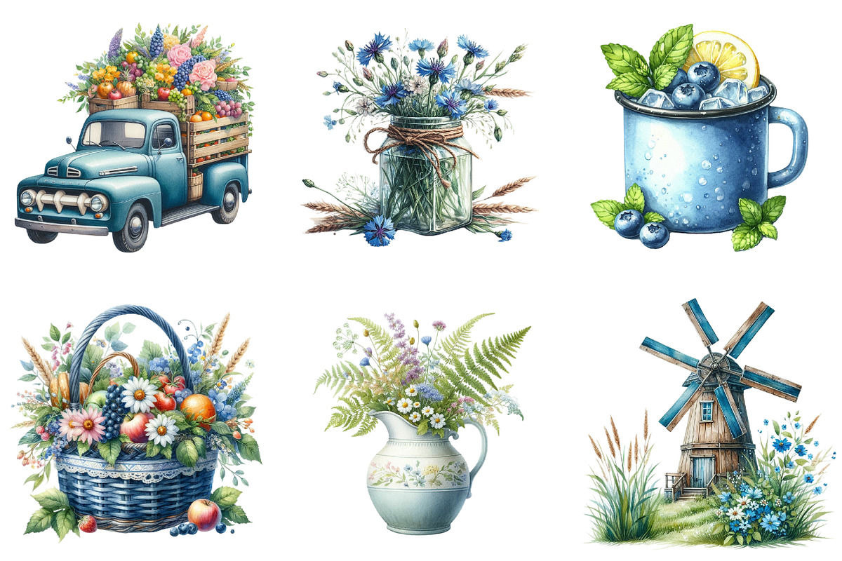 Blue Rustic Summer Clipart, an Illustration by DreamArtGraphic (Photo 3 of 4)