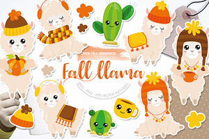 Fall Llama, an Illustration by PrettyBundles