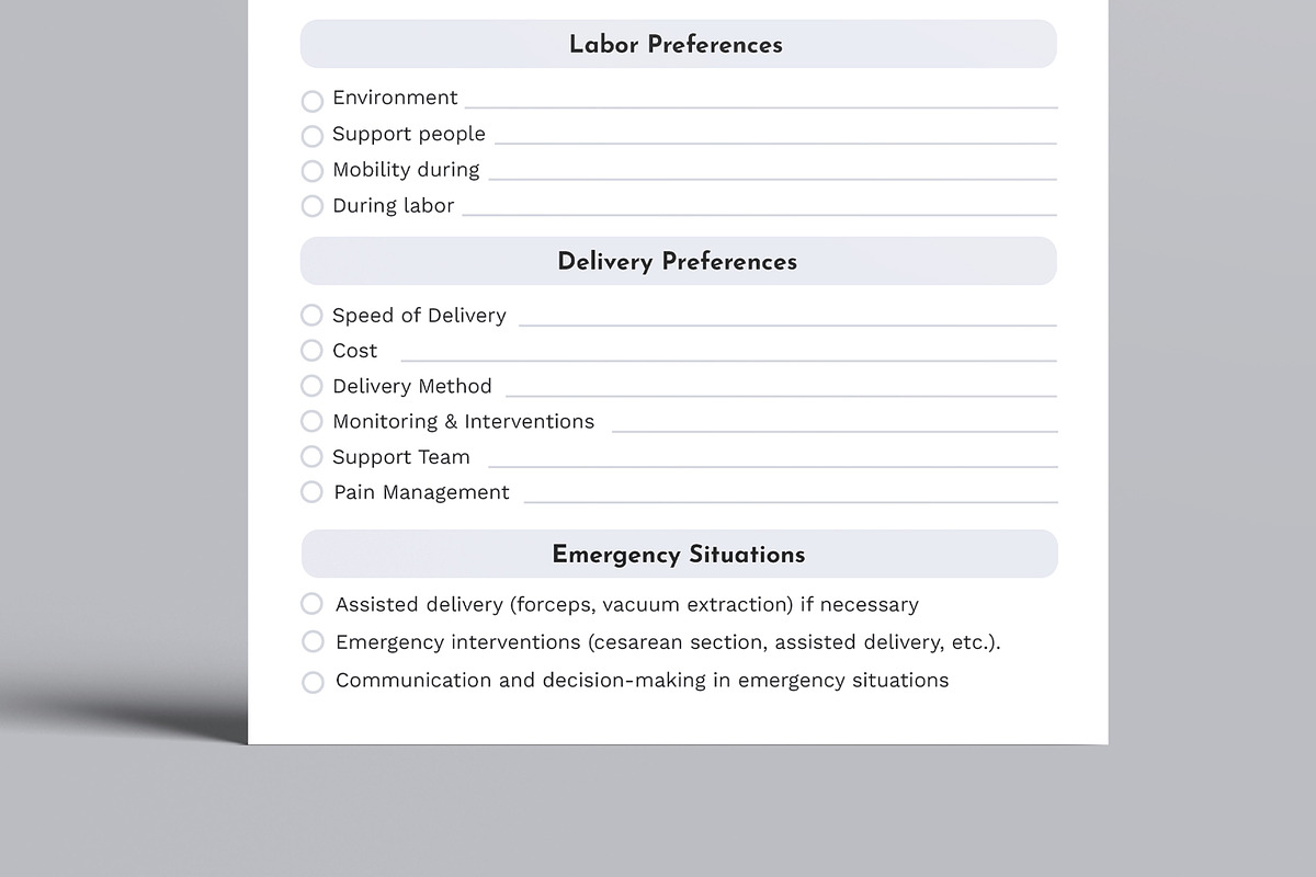 Birth Preferences Plan Template, a Stationery Template by MightyDesign (Photo 3 of 8)