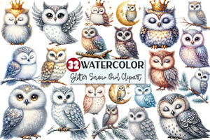 Watercolor Glitter Owl Clipart, an Illustration by Rose Art