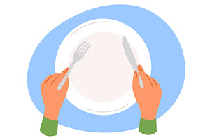 Hands holding knife and fork over, a Food Illustration by Vectorbuum