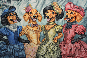 Stylish Dressed Dachshunds Print, an Animal Illustration by Art Paradise Studios
