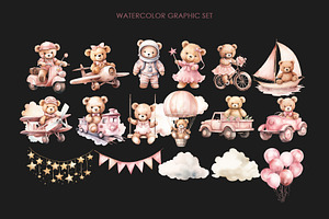 Watercolor Pink Teddy Bear Clipart